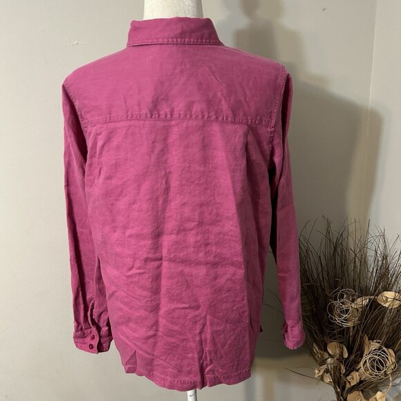 Pendleton Women Dark Pink Shirt 100% Linen Button Up Long Sleeve Logo Sz L Flaw - Picture 2 of 10